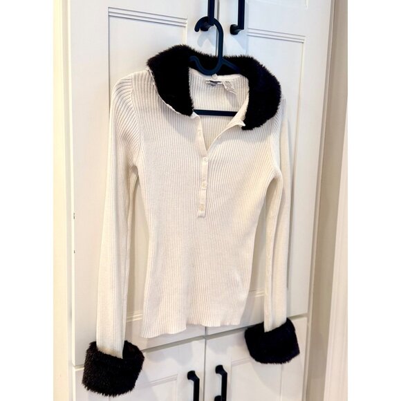 Y2K 90s Fashion Mary Kate and Ashley Girls Sweater Faux Fur Collar and Cuffs - Picture 6 of 6